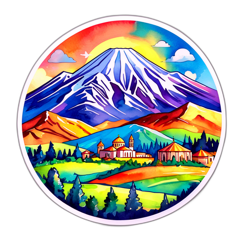 Vibrante sticker van de prachtige landschappen van Armenië