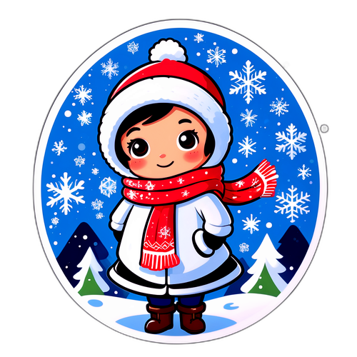 冬の雪の季節をテーマにした可愛いアートステッカー