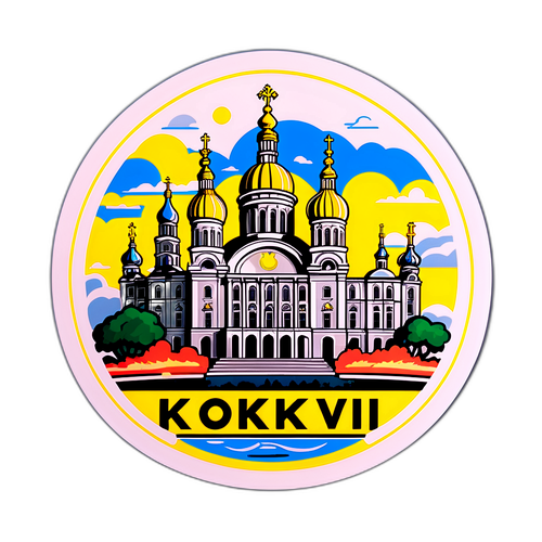 Динамічний наліпка, присвячена новинам Києва, з відомими символами столиці