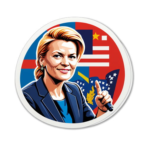 Sticker med Mette Frederiksen i politisk setting
