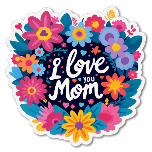 Ungkapkan Cintamu, Ibu! Sticker Lucu 'I Love You, Mom' Dikelilingi Desain Floralf!