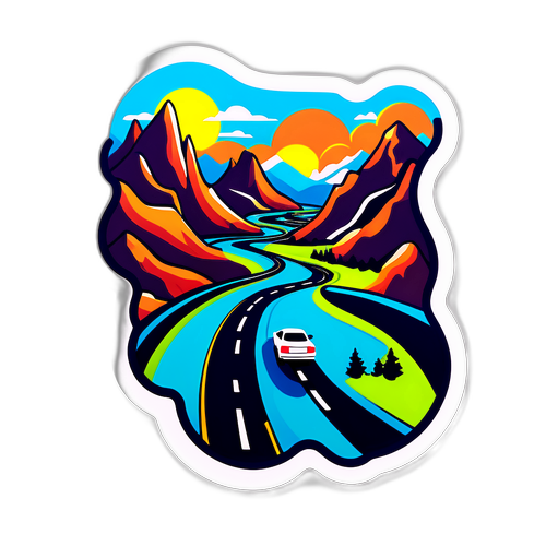 Aperçu créatif d'une route sinueuse avec un permis de conduire flottant, symbolisant la liberté et l'aventure