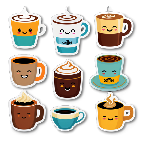 Adorable Coffee Cup Sticker Set with Puns