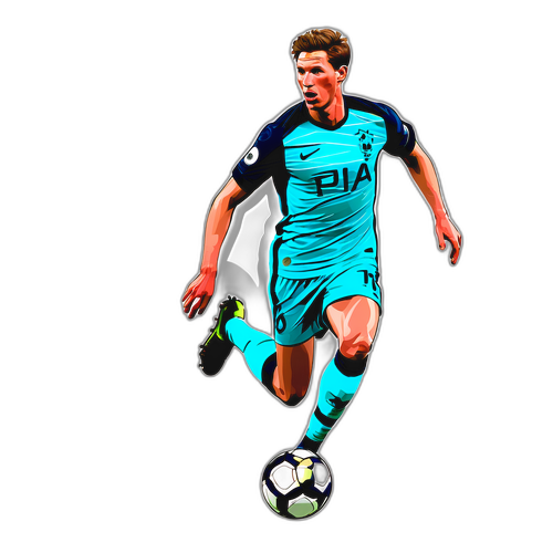 Jan Vertonghen met de bal in een energieke pose