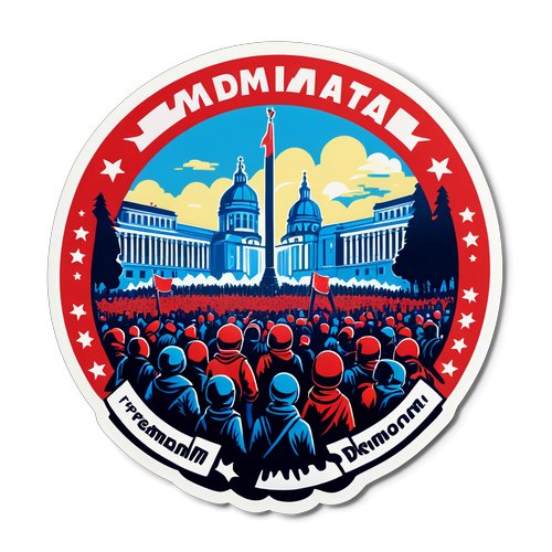 Ilustracja Maidan z protestującymi ludźmi z banerami wspierającymi wolność i demokrację