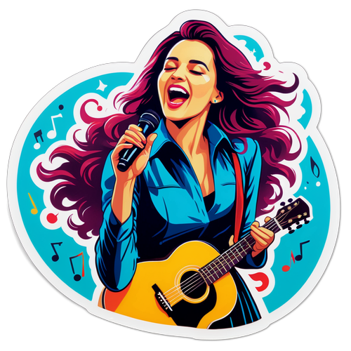 Autocolant vibrant cu Anca Țurcașiu cântând pe scenă