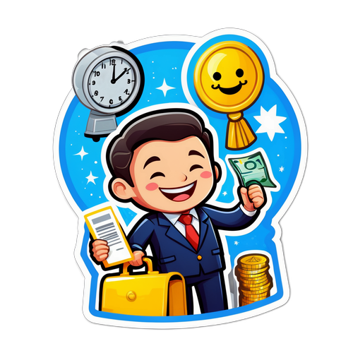 สติ๊กเกอร์เจ้าหน้าที่รัฐมีความสุขที่ได้รับการขึ้นเงินเดือน