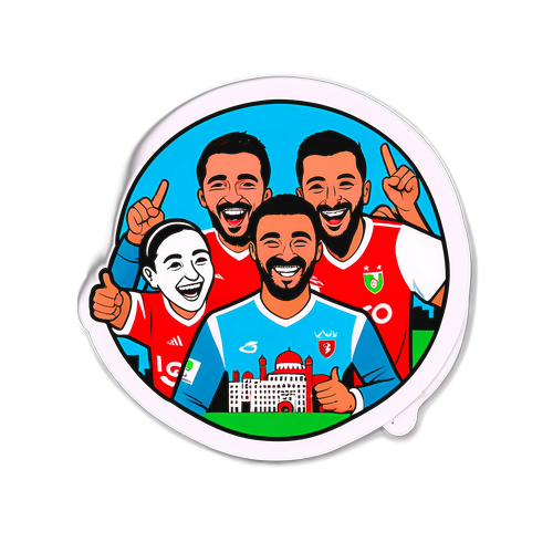 Sticker cu un peisaj urban din Gaziantep, cu fețe vesele și momente de bucurie după o victorie în meci