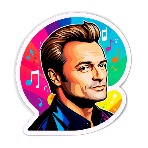 Sticker van David Hallyday met kleurrijke muzieknoten