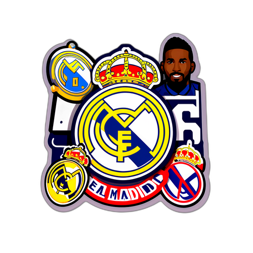 สติกเกอร์เรอัล มาดริดที่มีโลโก้ทีมและผู้เล่นสำคัญในชุดเหย้า