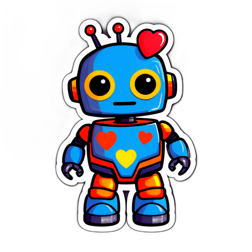 かわいいロボットのハートステッカー