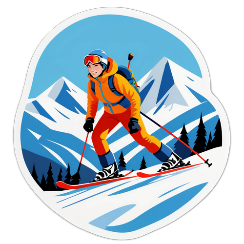 Künstlerische Darstellung von Hilde Gerg beim Skifahren