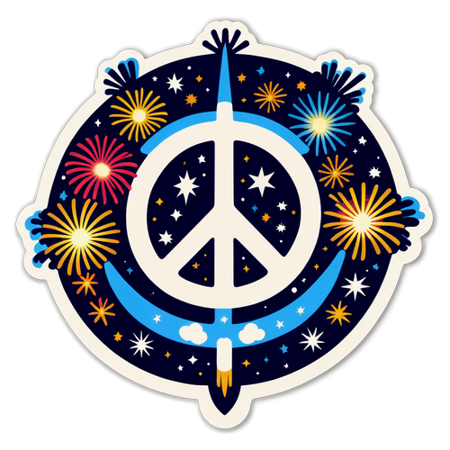 A night sky with fireworks and UN emblem