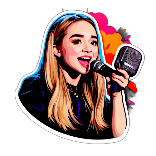 Autocollant de Sabrina Carpenter chantant avec des effets lumineux colorés