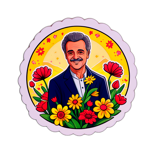 Adesivo di Beppe Convertini Circondato da Fiori