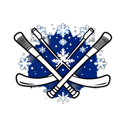 Två hockeyklubbor korsade med en puck i mitten