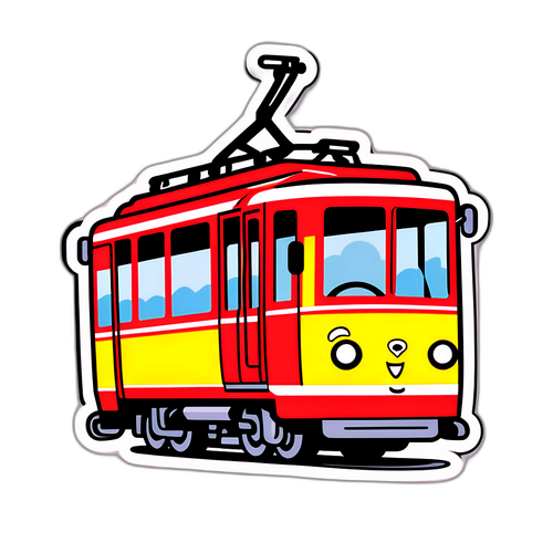 Humorvoller Sticker eines Tramunfalls in Linz