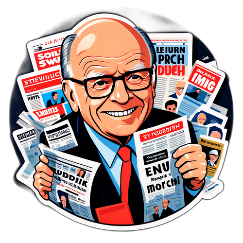 Stickers med stilisert karikatur av Rupert Murdoch