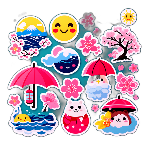 東京の四季をテーマにしたキャラクターのステッカー