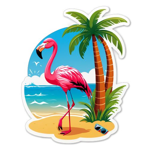 Flamingo met Zonnebril op Het Strand