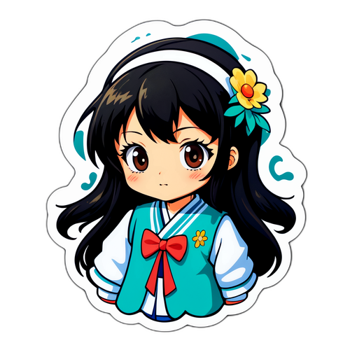 吉野智子風のユニークなキャラクターのステッカー