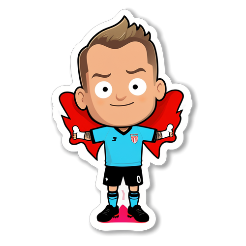 Ein warmherziger Cartoon-Charakter, der Marko Arnautovic als Fußballheld feiert