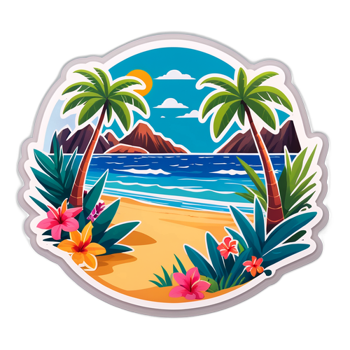 Yeni Kaledonya'nın Tropik Bitkileri ve Plajları Temalı Sticker