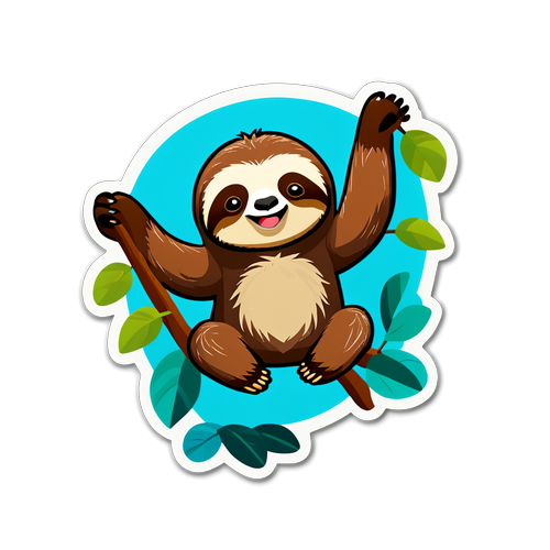 Cute Sloth Hanging from Branch with Motivational Quote