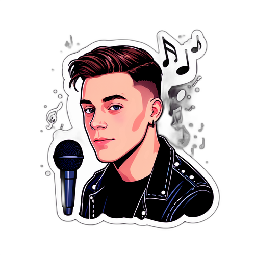 Een muziek-thema sticker van Loïc Nottet met noten en een microfoon