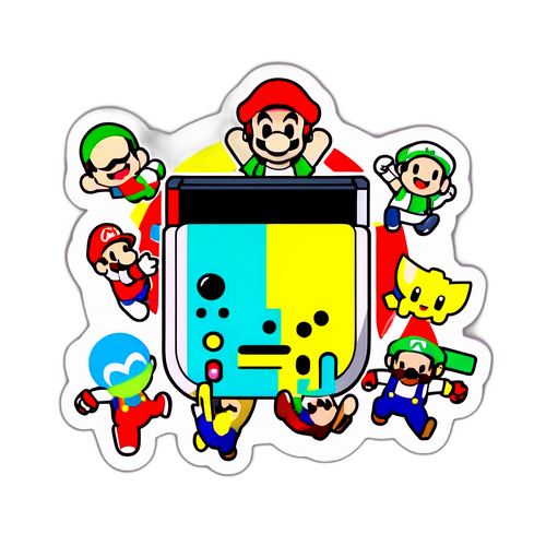 Een sticker met iconische Nintendo-personages rondom de Nintendo Switch 2
