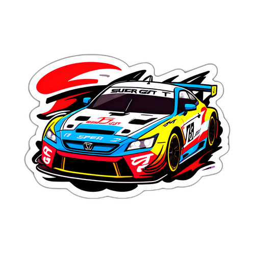 スーパGTのレースシーンを表現したエネルギッシュなデザインのステッカー