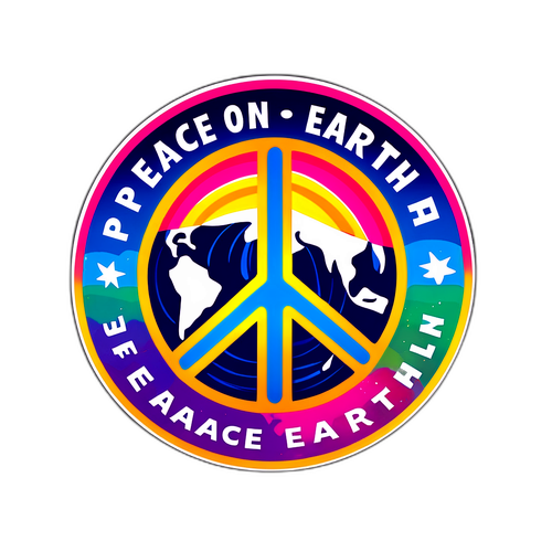 Vredesymbool met tekst "Vrede op Aarde"