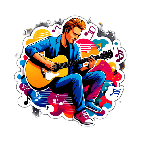 Artisk klistremerke av Marius Borg Høiby som spiller gitar