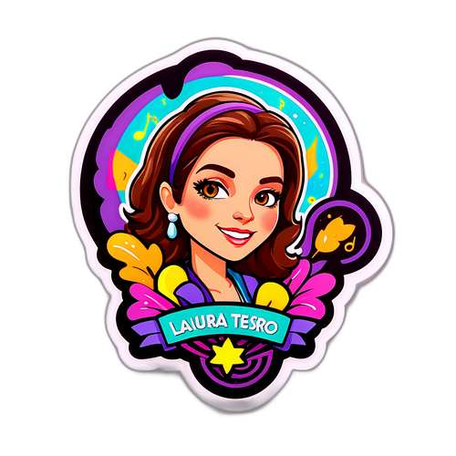 Sticker van Laura Tesoro met een gelaagd ontwerp en een muzikale sfeer