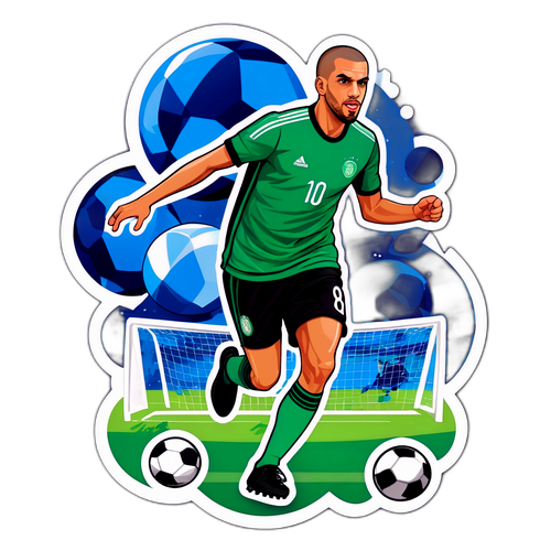 Autocollant graphique de Slimani en pleine action sur le terrain