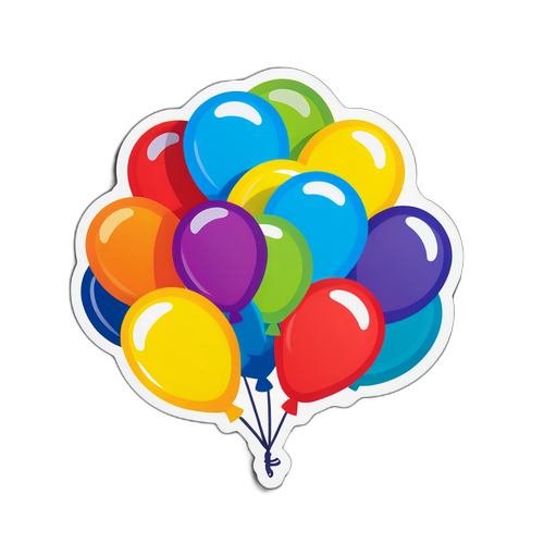 Яркий наклейка с воздушными шарами, изображающая эмоцию 'Ура!'