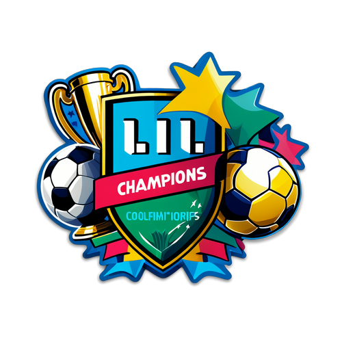 Roliga och färgglada klistermärken av fotbollar och troféer med texten 'Ligue 1 Champions'