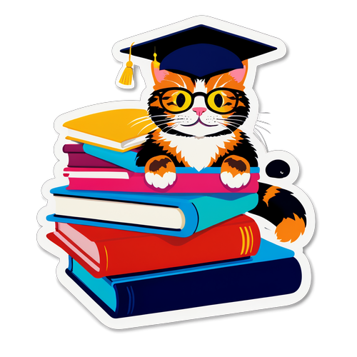 Whimsical Cat Scholar Sticker