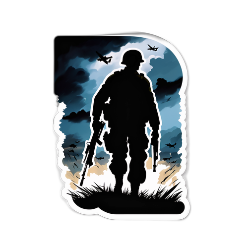 Dramatische sticker van een soldaat in silhouet
