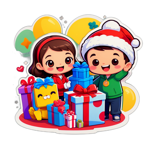 Αυτοκόλλητο με γοητευτικούς χαρακτήρες Unboxholics που ανοίγουν δώρα