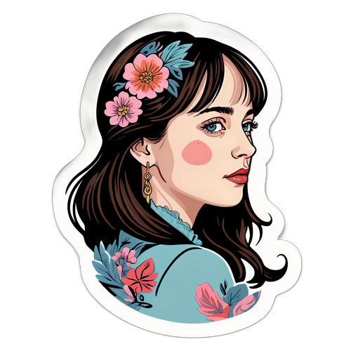 Stylish Profil av Dakota Johnson med Blomsterakenter