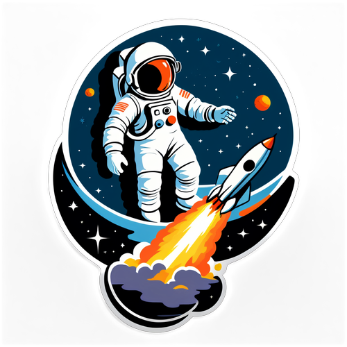 Vintage astronaut a raketa odrážející se od planety