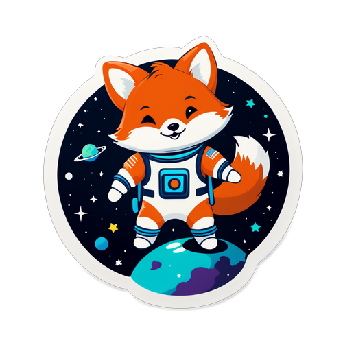可爱的狐狸穿着宇航服漂浮在太空中