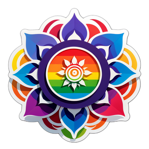 מדבקה מדיטטיבית של סימן צ'קרה עם צבעי קשת מרדדים מהמרכז