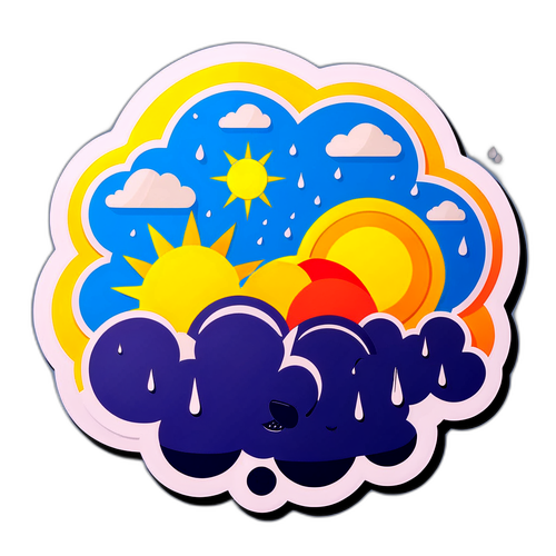 Sticker cu nori, soare și ploaie