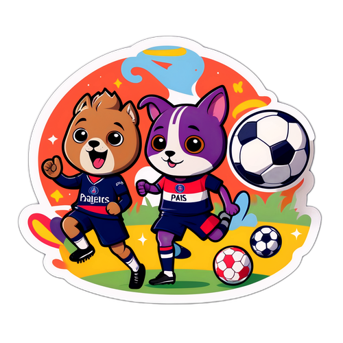 Design jucăuș cu mascotele Toulouse și PSG