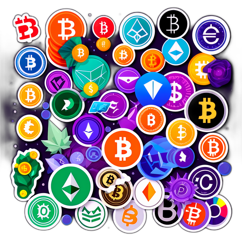 Kolorowy naklejka z różnymi kryptowalutami