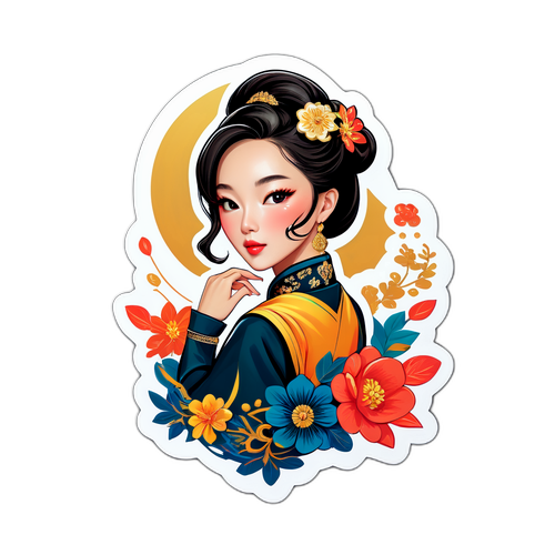 우아한 자세와 사치스러운 장신구를 강조한 스티커 디자인
