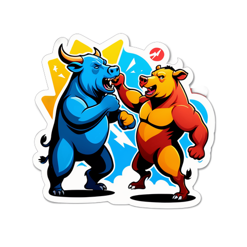 Stiker Gaya Kartun Lanjutan Dow Jones dengan Karakter Lembu dan Beruang