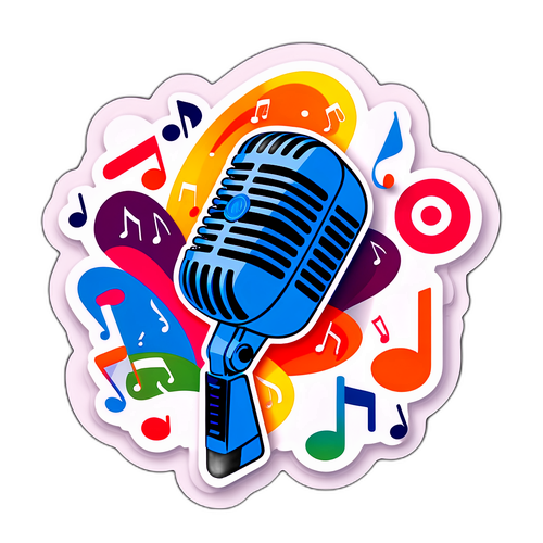 Diseño de una pegatina con micrófono y notas musicales